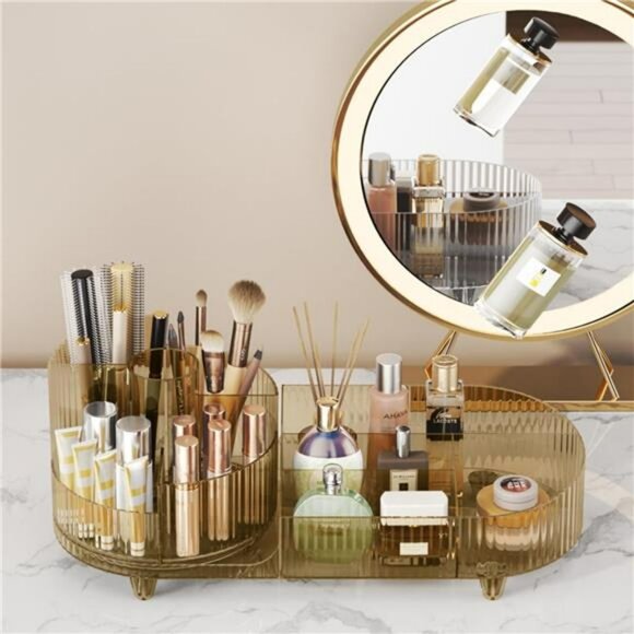 360 Rotating Makeup Organizer Large Capacity Vanity Storage Display Case - Picture 3 of 7